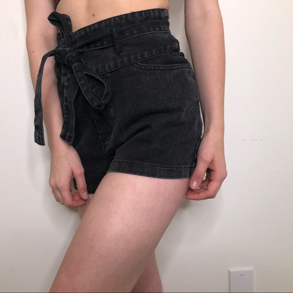 Black Denim Tie Front Shorts